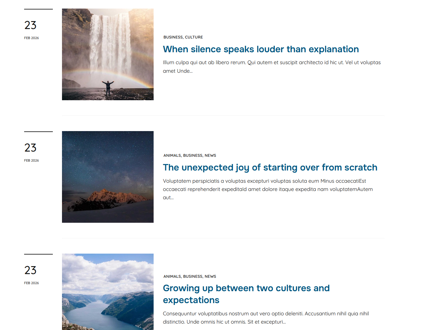 Aurora WordPress theme Archive: Underlined Layout