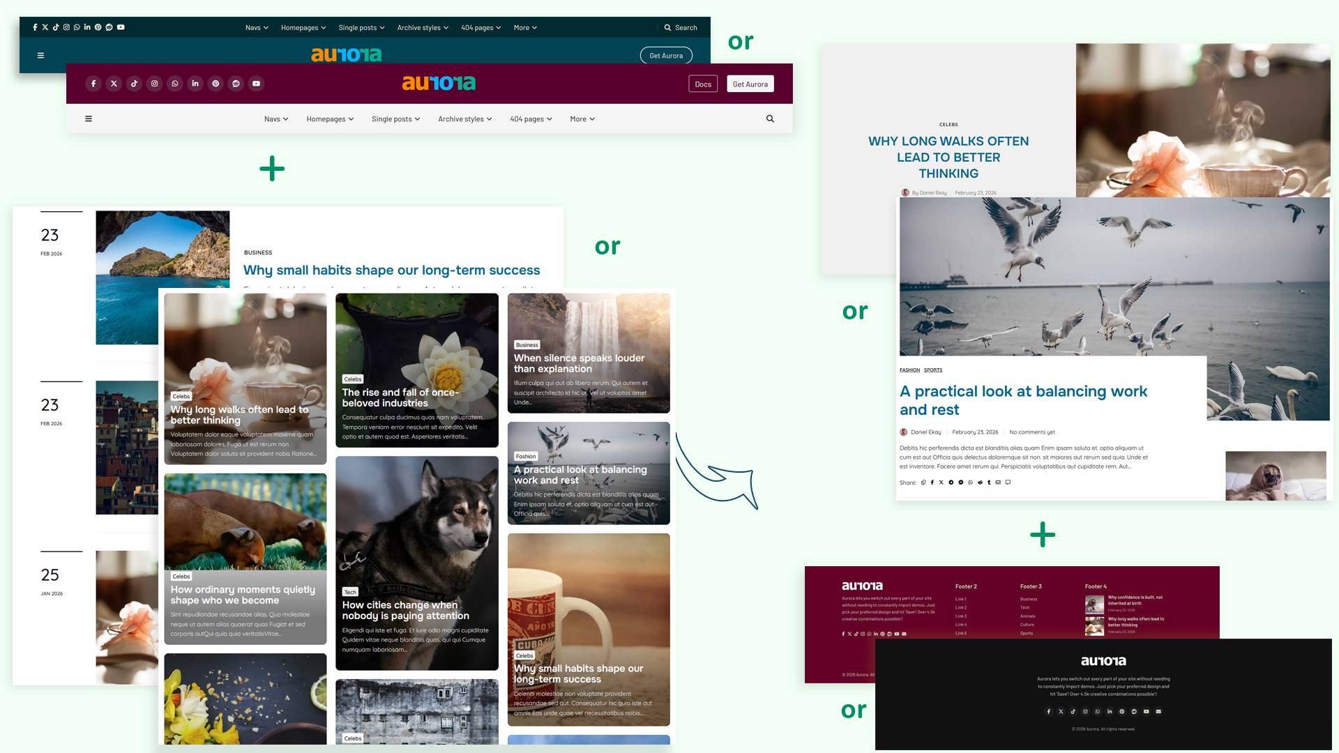 Aurora WordPress theme layout combinations