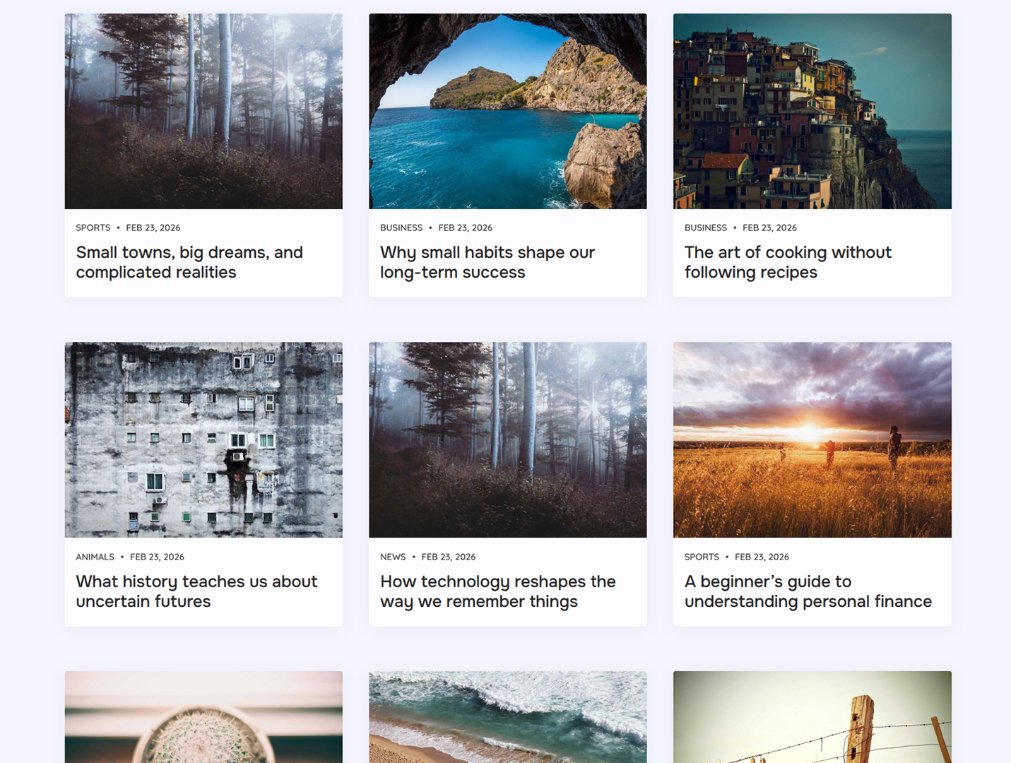 Aurora WordPress theme Archive: Cards Layout