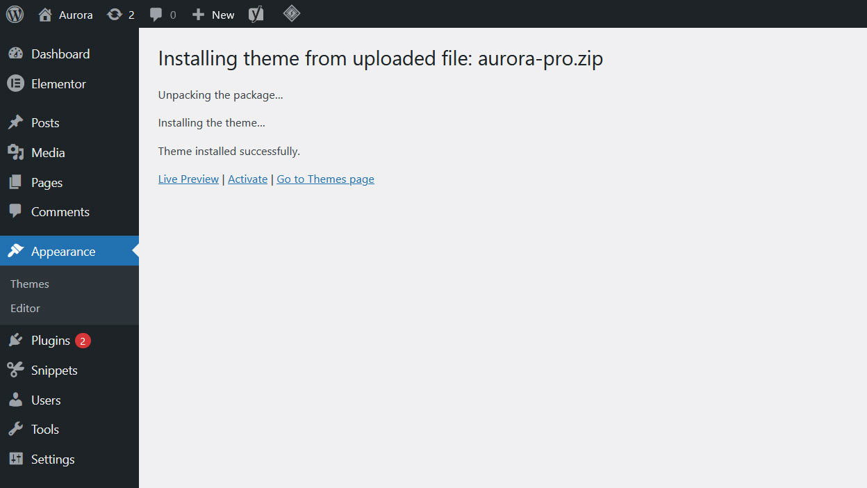Installing a new WordPress theme