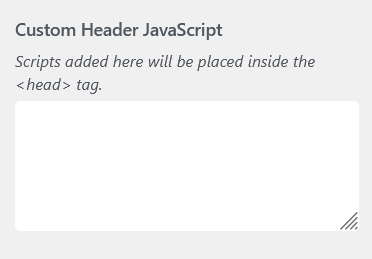 Custom Header JavaScript field in the Header Layout settings for adding scripts to the head tag