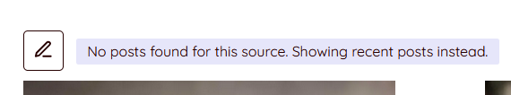 Homepage section edit pencil icon with a notice indicating no posts were found for the selected source
