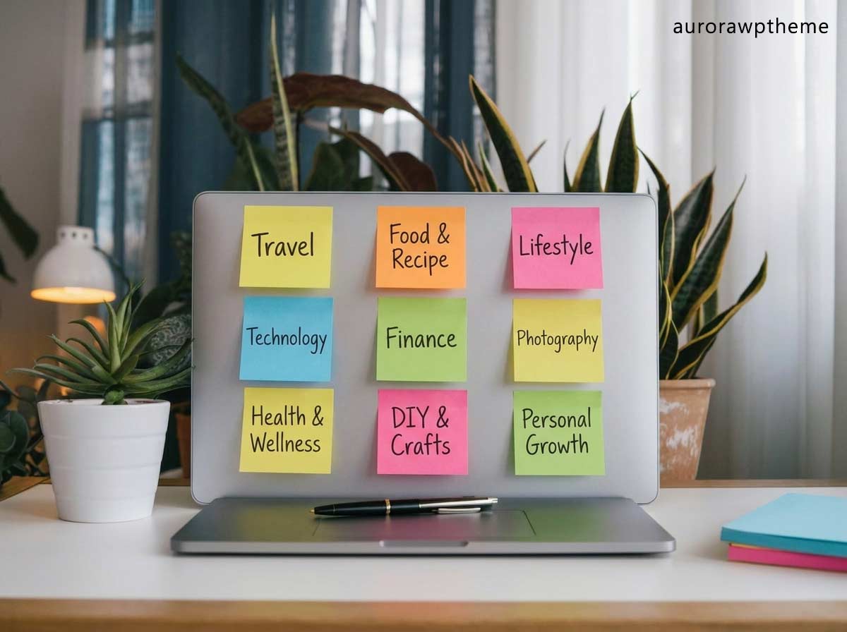 Sticky notes grouped into clusters representing blog category themes